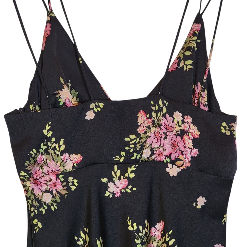 ZARA Floral Sleeveless Black Pink Midi Slip Dress Romantic Size S - Picture 12 of 16